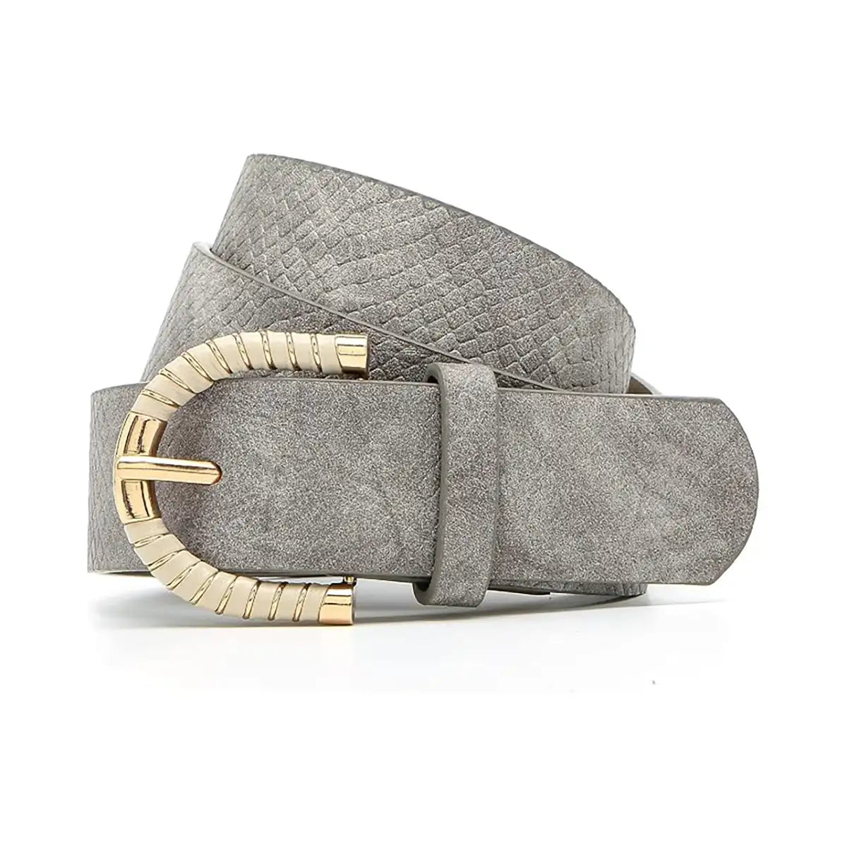 Cinturón de Piel con Hebilla en D, Color Gris