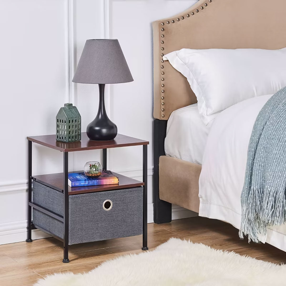 Mesa Auxiliar Moderna con Cajón de Tela Gris, Danya B