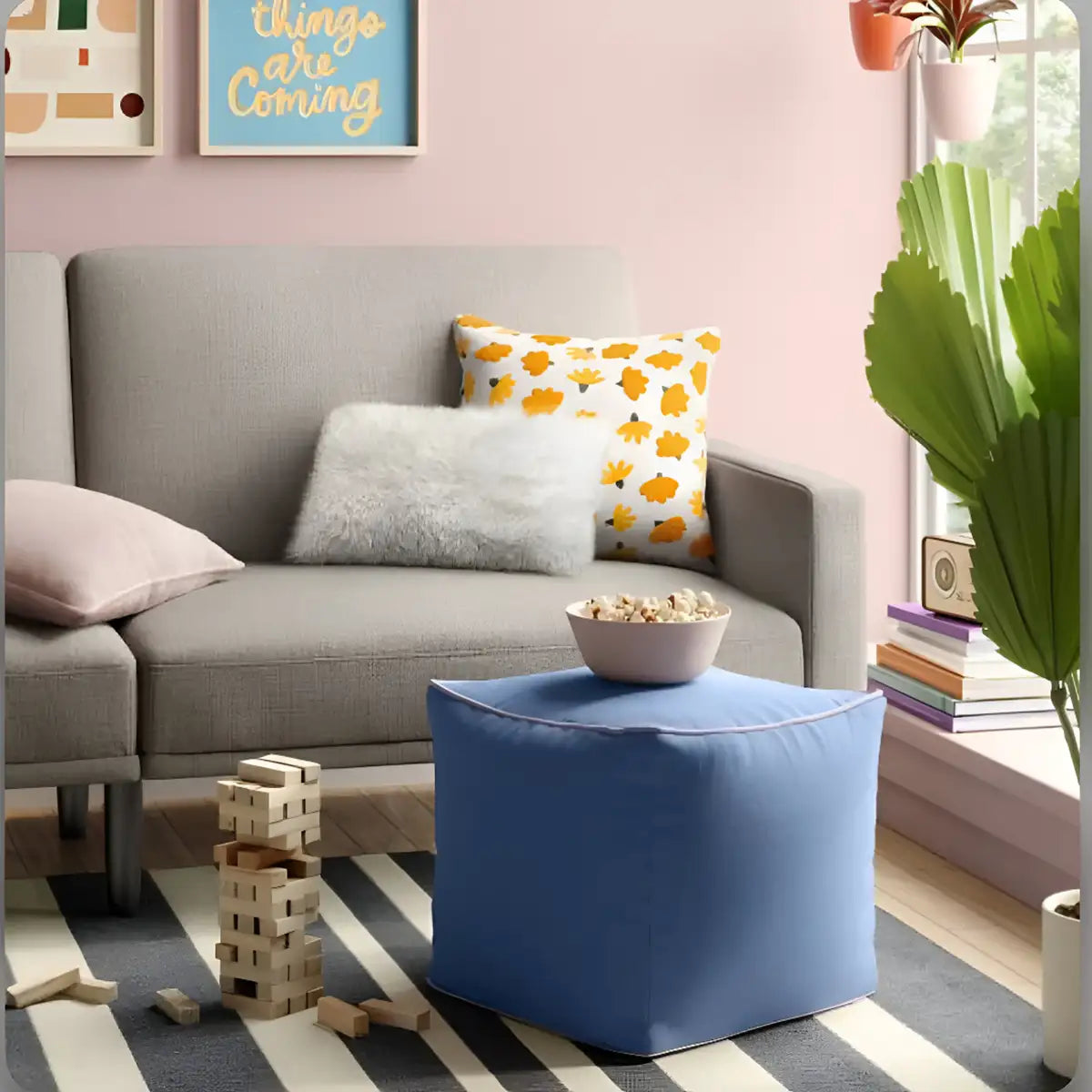 Pouf Cuadrado, Color Azul, Room Essentials