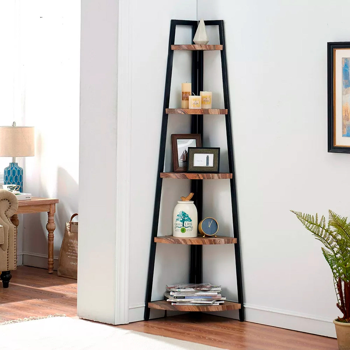 Estante Esquinero Piramidal de 5 Niveles, Danya B