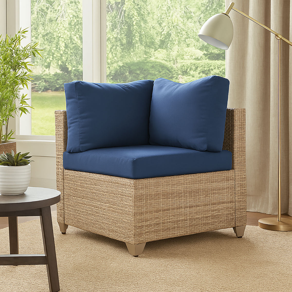 Sofá para Exteriores en Mimbre Envejecido Natural con Cojines