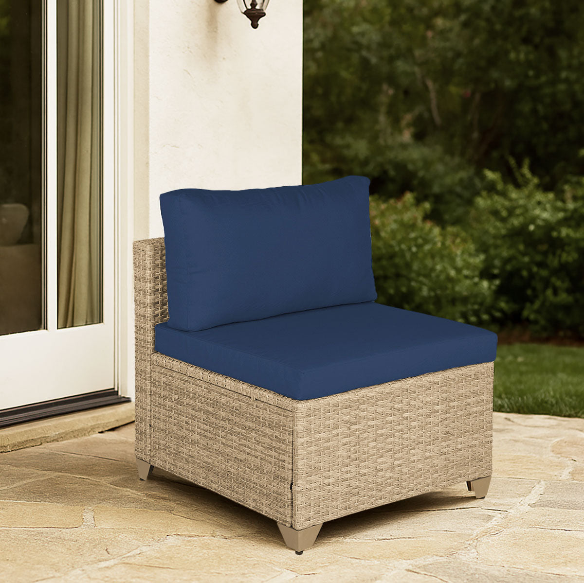 Sofá sin Brazos para Exteriores en Mimbre Envejecido con Cojines