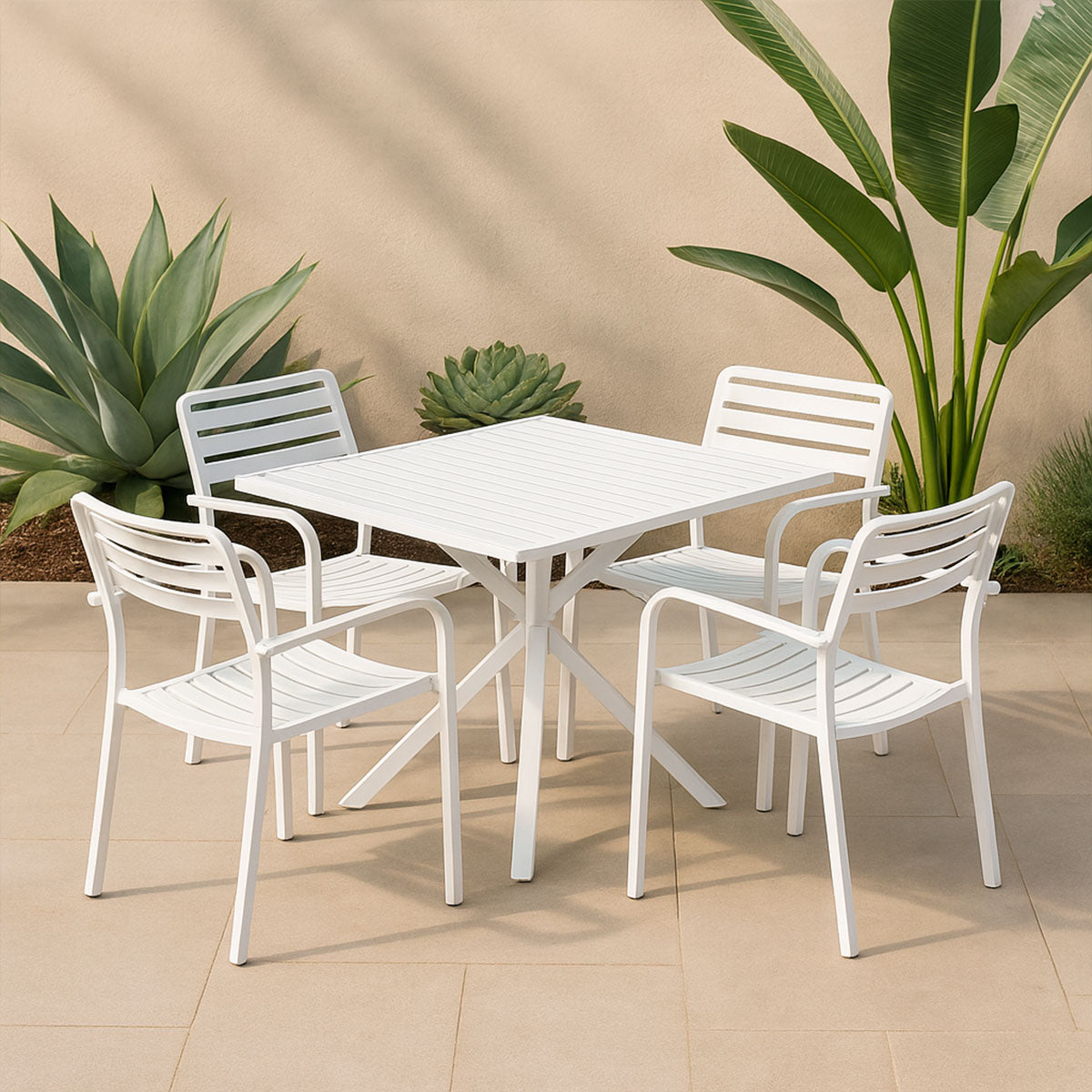 Mesa de Comedor de Patio Cuadrada para 4 Personas, Color Blanco, Threshold