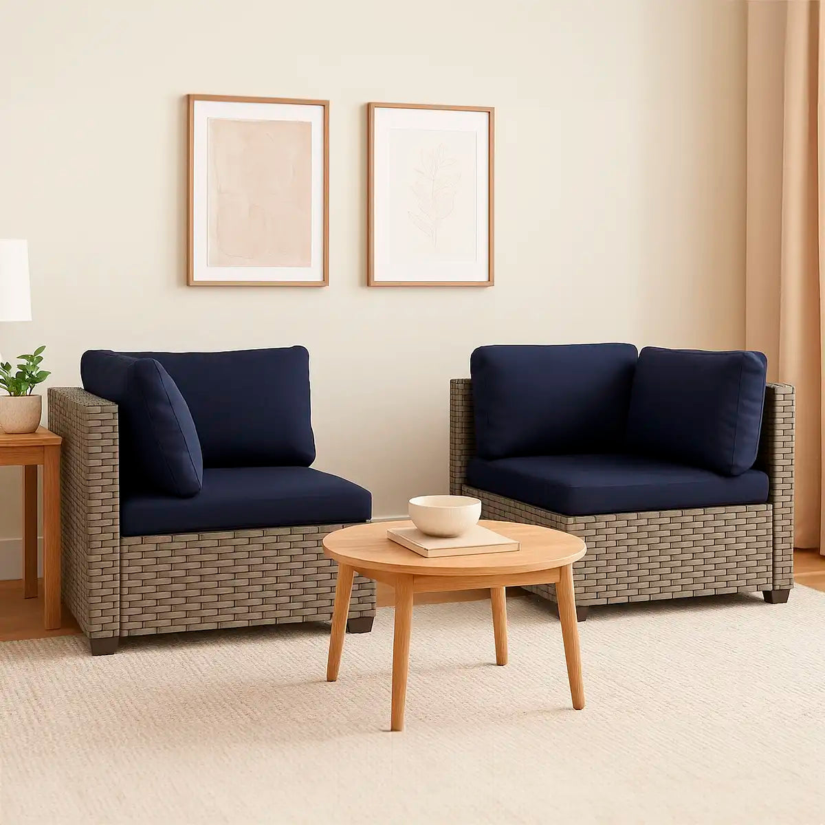 Sofá para Exteriores en Mimbre Envejecido Natural con Cojines, 2 pzas