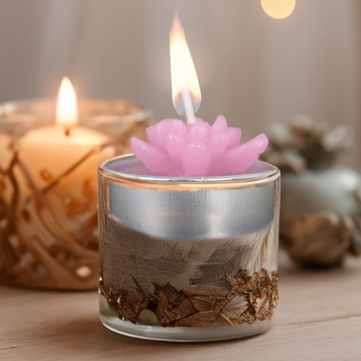 Vela en Forma de Flor, Color Rosa Claro