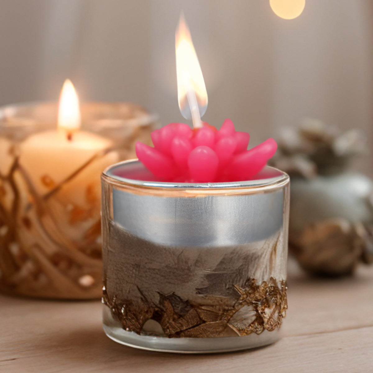 Vela en Forma de Flor, Color Rosa