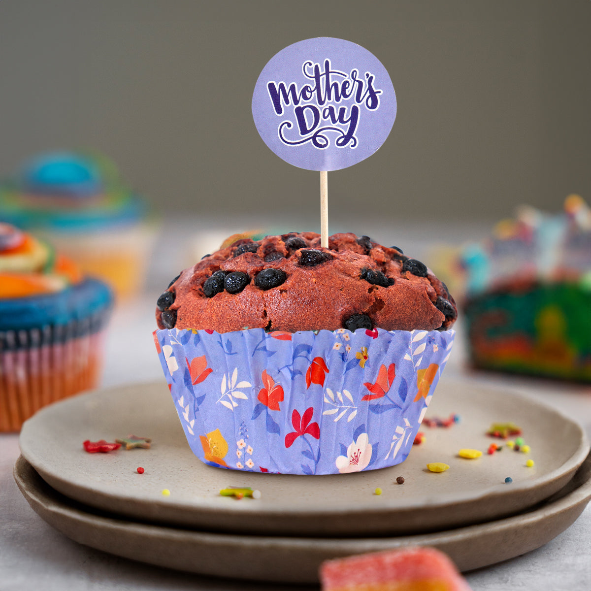 Set de Capacillos Diseño Flores con Toppers para Cupcakes, "Mother's Day"