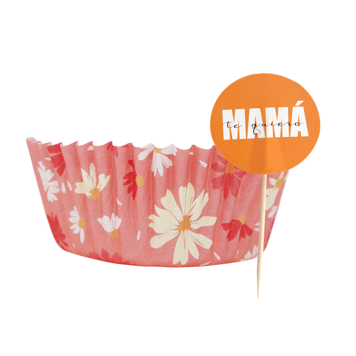 Set de Capacillos Diseño Flores con Toppers para Cupcakes, "MAMÁ te quiero"