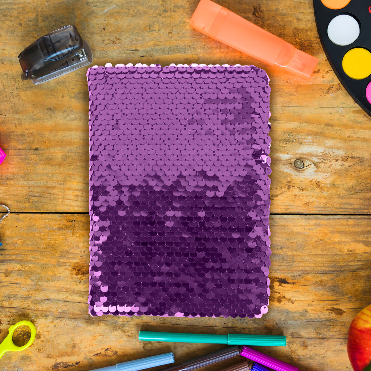 Cuaderno Lentejuelas, Doble Vista, Color Morado