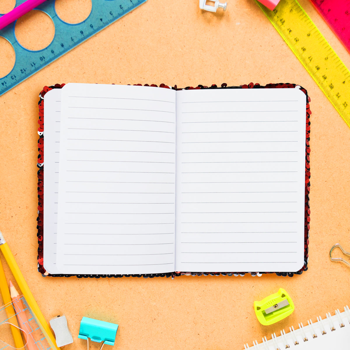 Cuaderno Lentejuelas, Doble Vista, Color Rojo