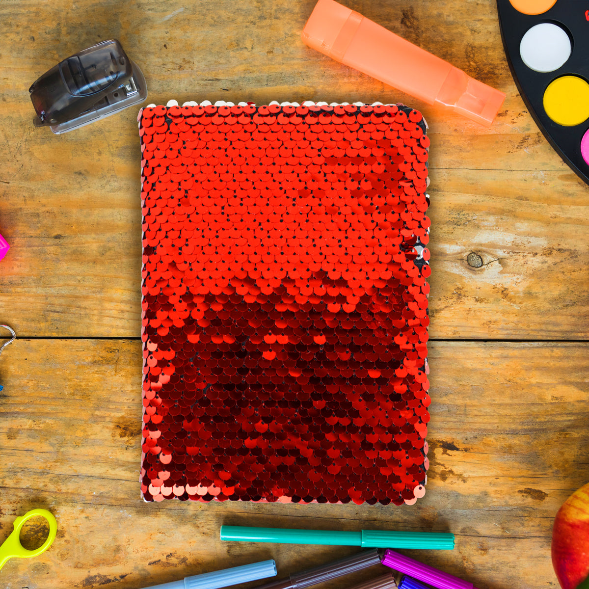 Cuaderno Lentejuelas, Doble Vista, Color Rojo