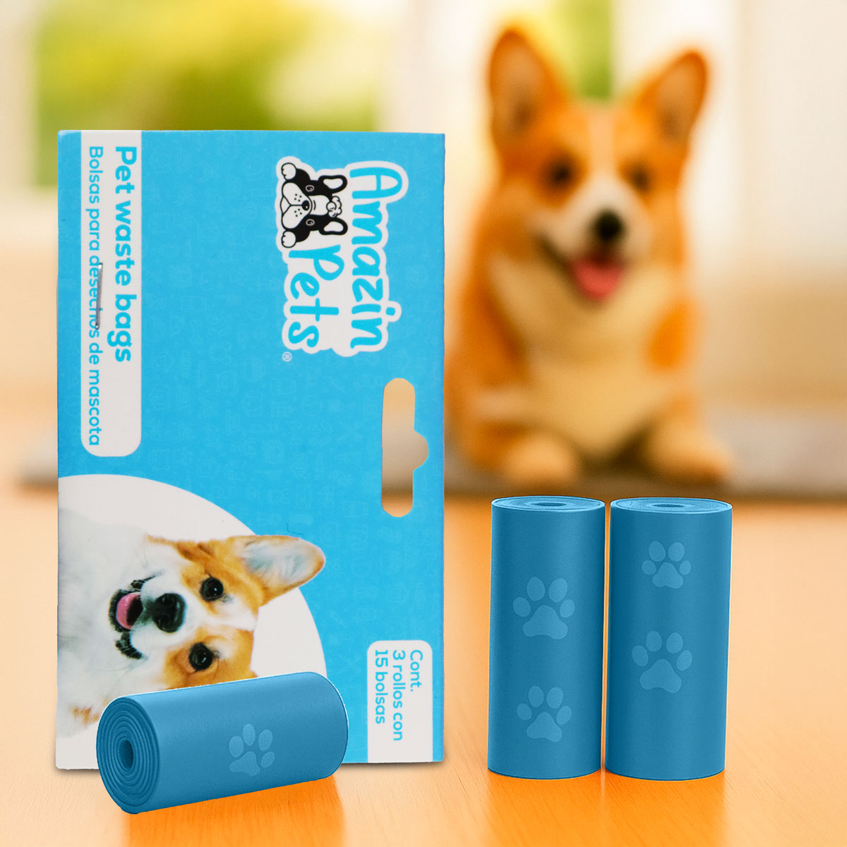 Bolsas para Desechos de Perros, Color Azul, 3 Rollos