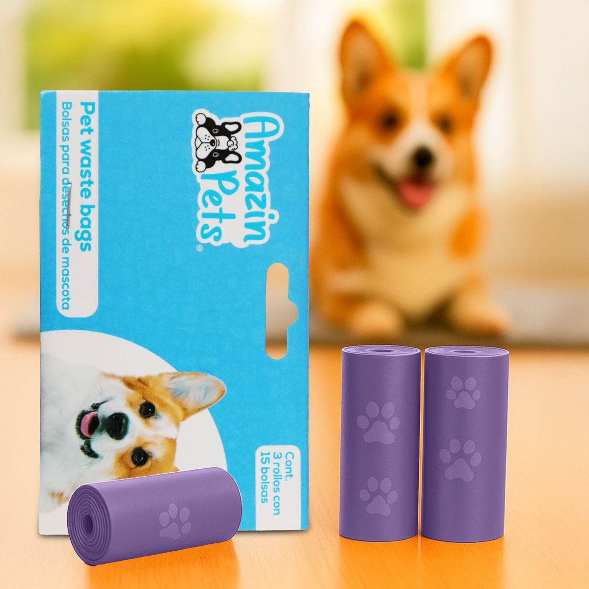 Bolsas para Desechos de Perros, Color Morado, 3 Rollos