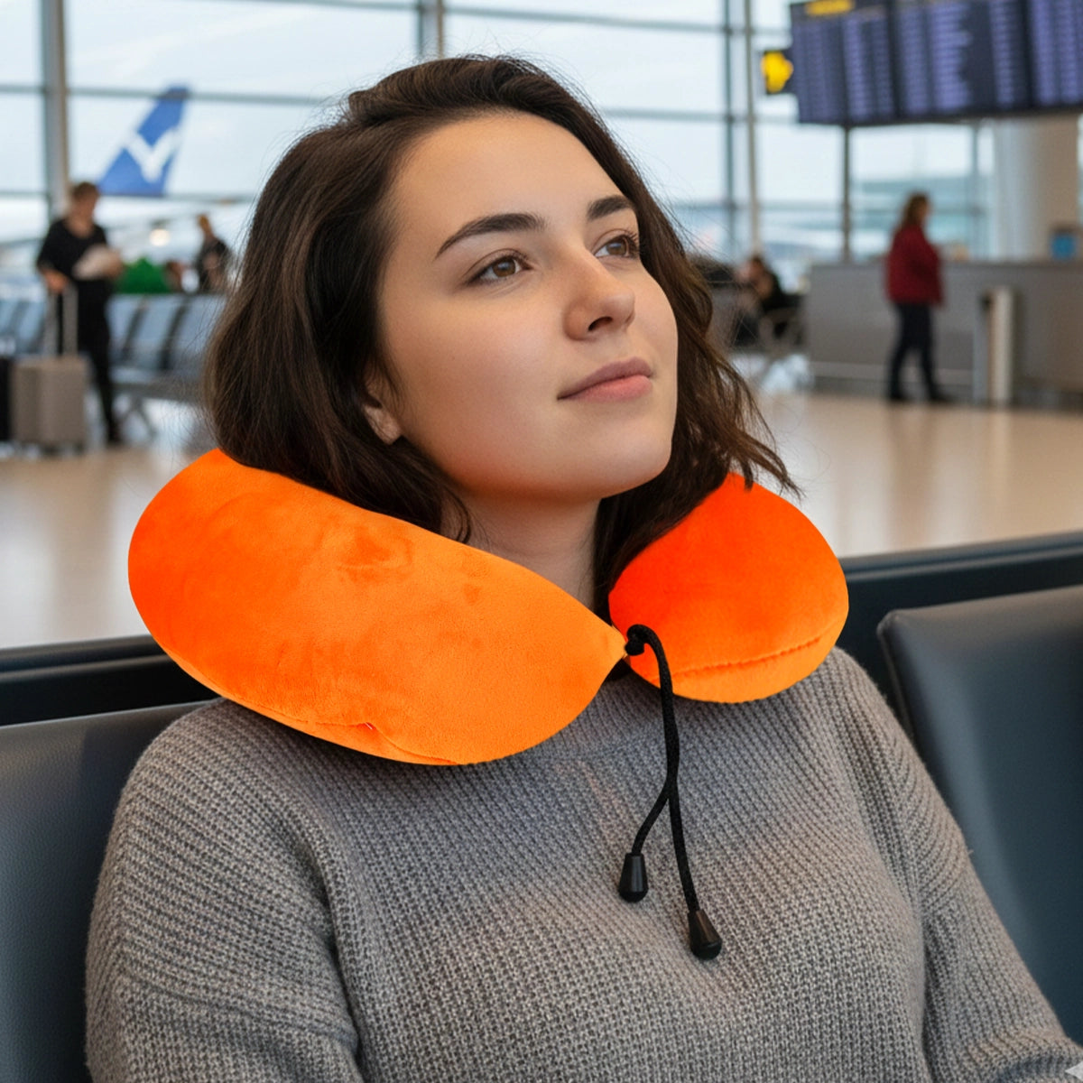 Almohada de Viaje Ergonómica, Color Naranja con Detalles Negros