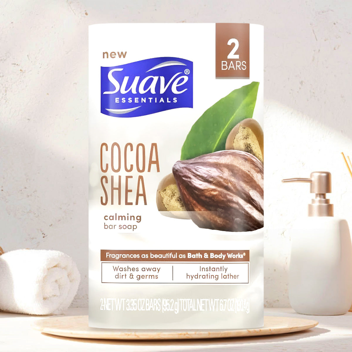 Jabón Calmante de Cacao y Karité, Suave Essentials, 2 Barras