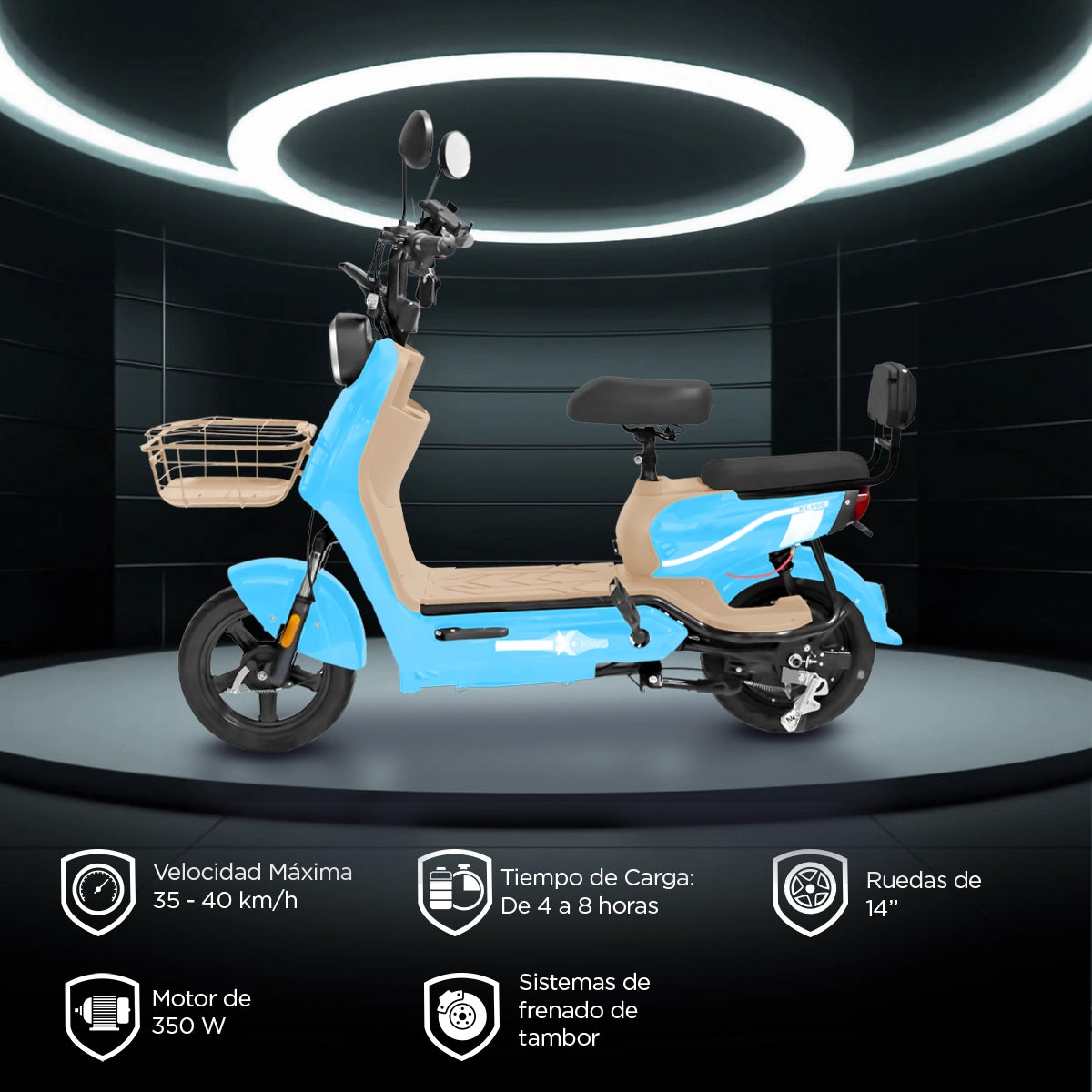 Bicicleta Eléctrica, Kiwo, KL 800, Color Azul Claro