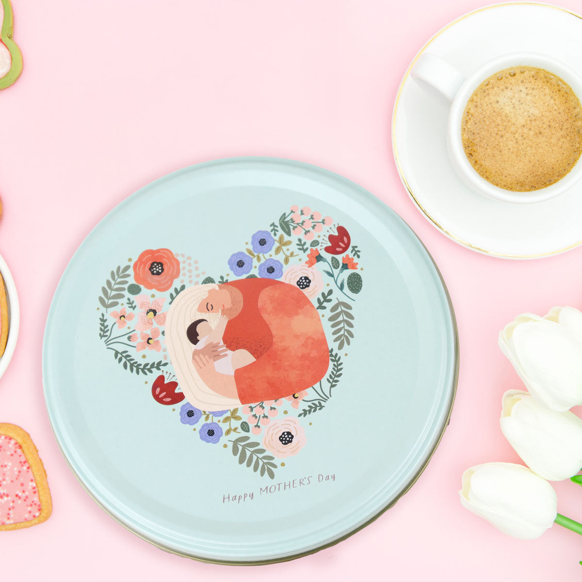 Caja de Galletas de Mantequilla "Happy Mother's Day", Diseño Corazón, 115 gr