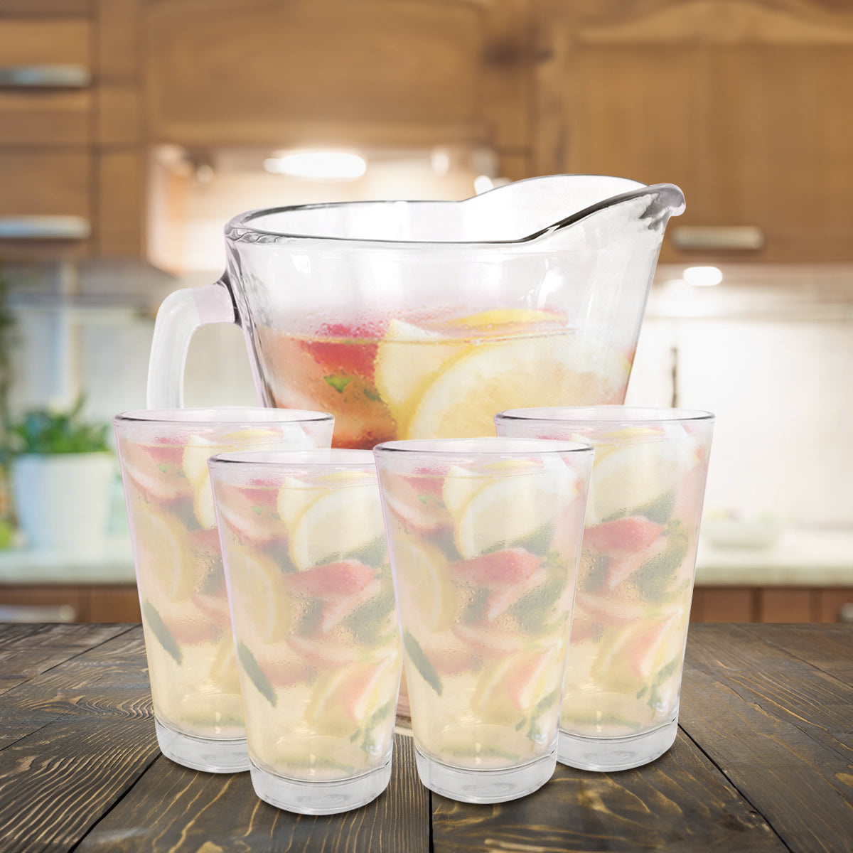 Set de 4 Vasos y una Jarra de Cristal, Libbey