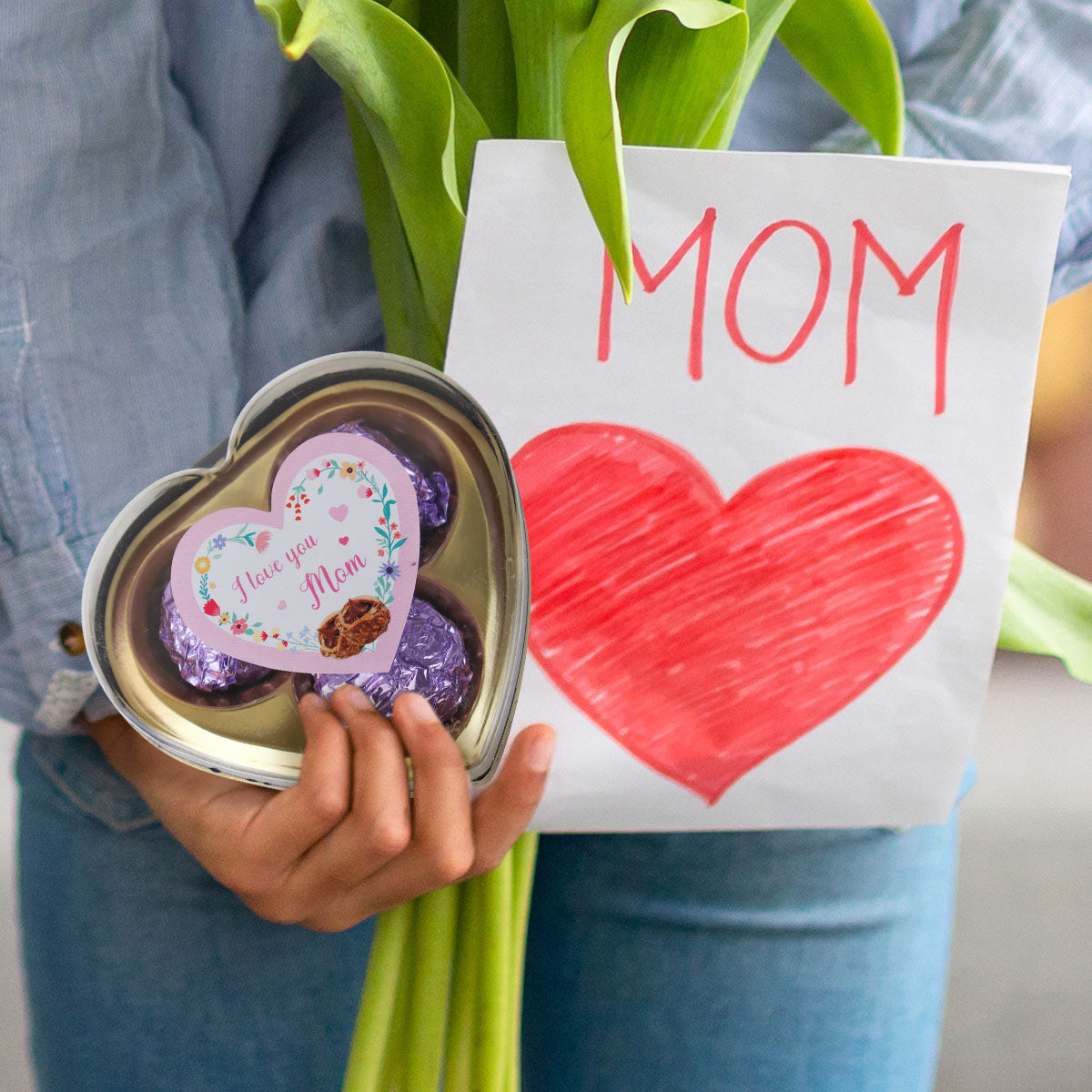 Caja de Trufas de Chocolate "I love you Mom" en Forma de Corazón, 3 pzas