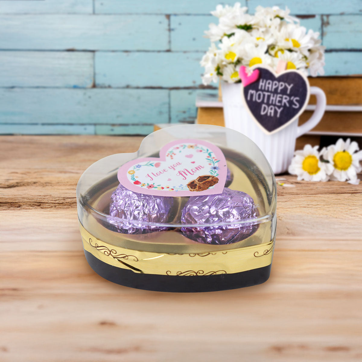 Caja de Trufas de Chocolate "I love you Mom" en Forma de Corazón, 3 pzas