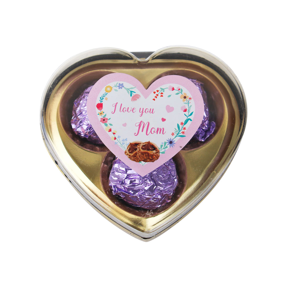 Caja de Trufas de Chocolate "I love you Mom" en Forma de Corazón, 3 pzas