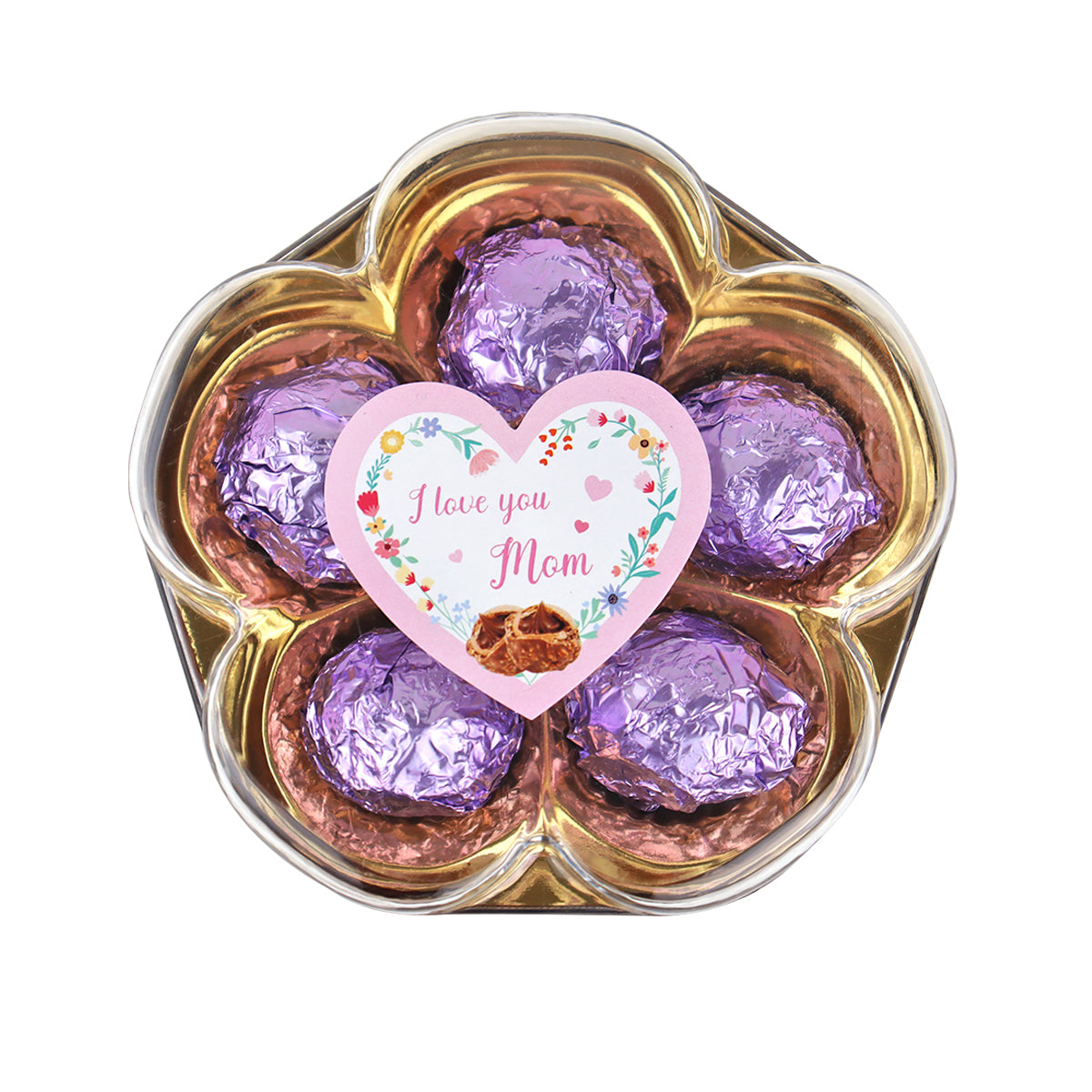 Caja de Trufas de Chocolate "I love you Mom" en Forma de Flor, 5 pzas