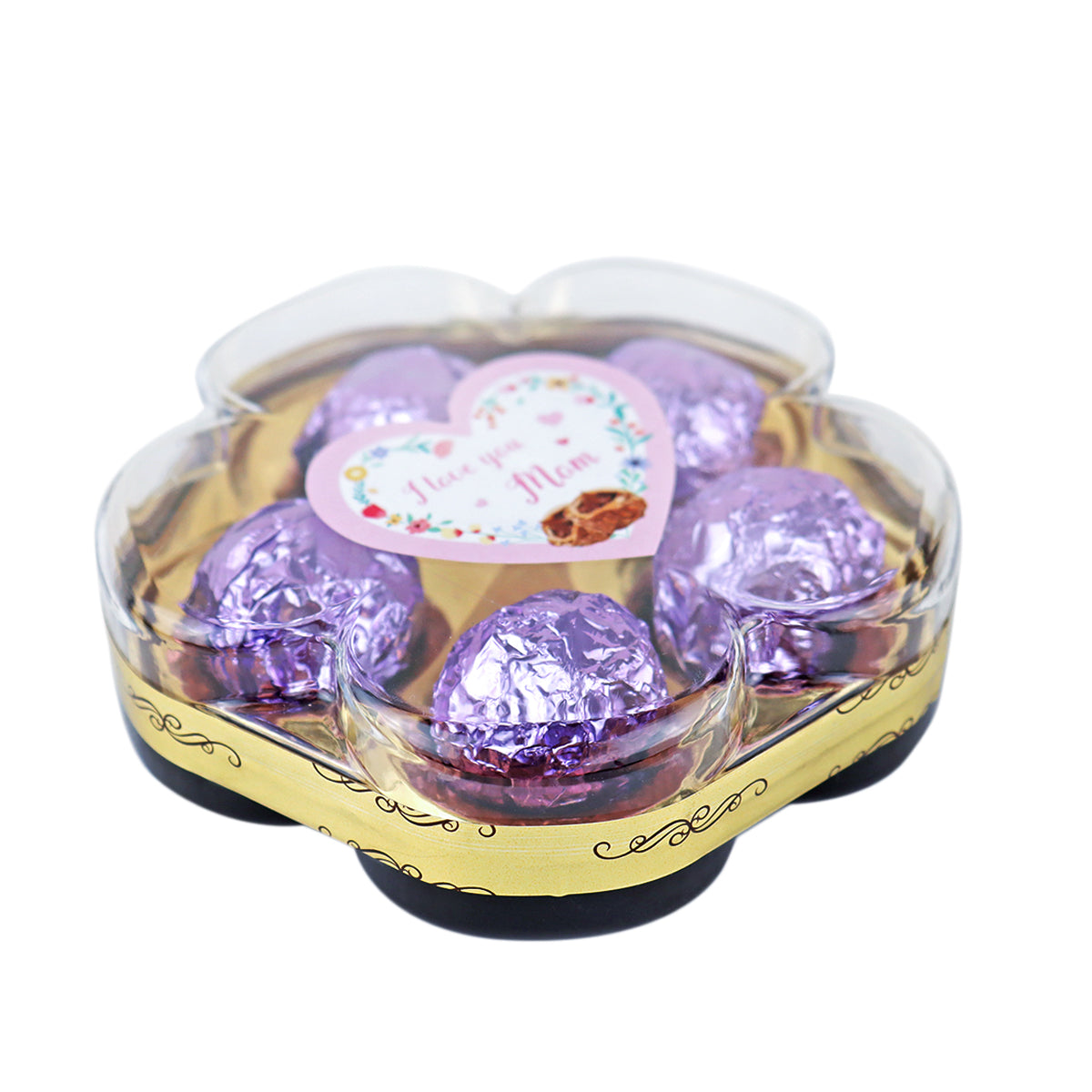 Caja de Trufas de Chocolate "I love you Mom" en Forma de Flor, 5 pzas