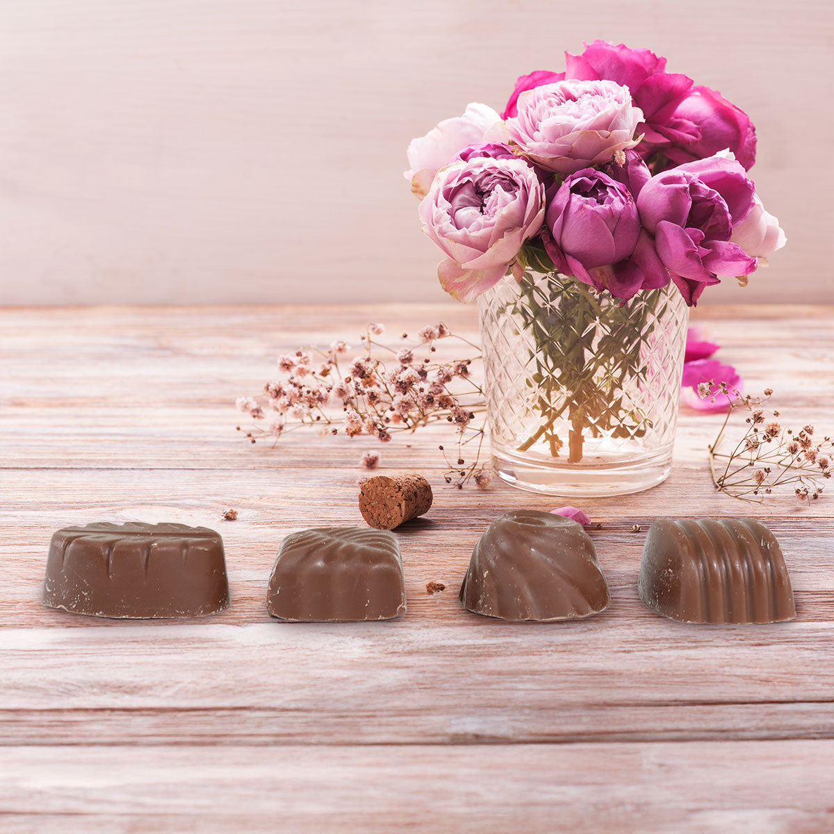 Paquete de 4 Chocolates, Día de las Madres, Color Fucsia