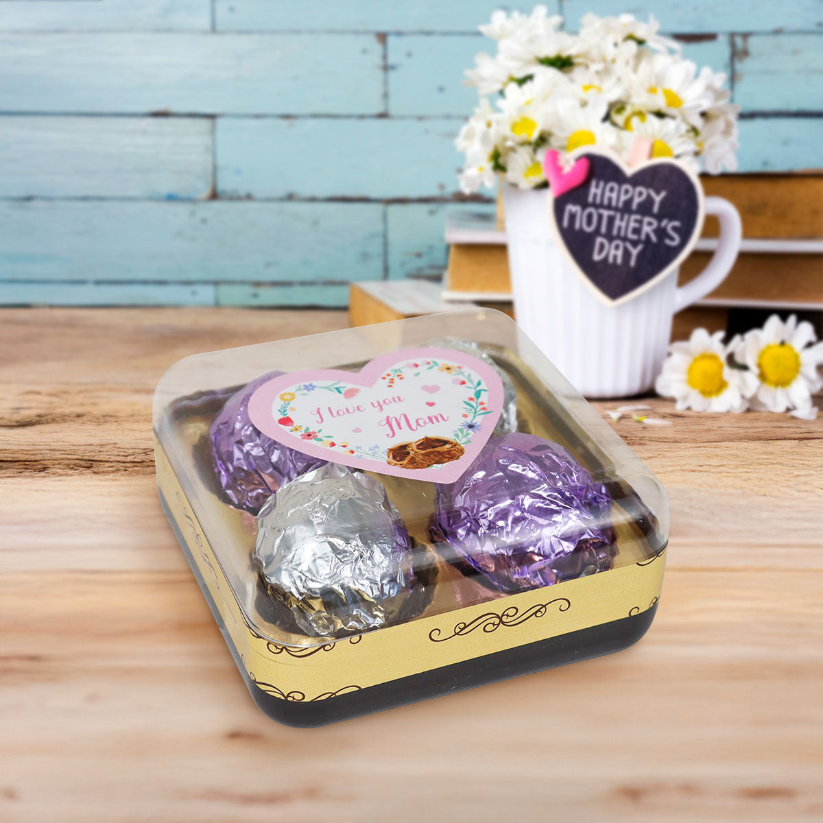 Caja de Trufas de Chocolate "I love you Mom", 4 pzas