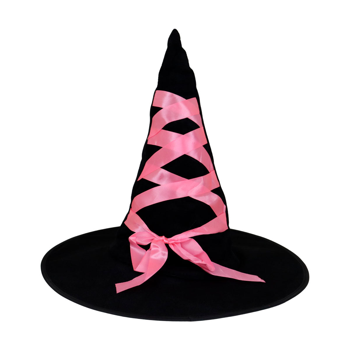 Sombrero de Bruja Negro Decorado con Listón Rosa