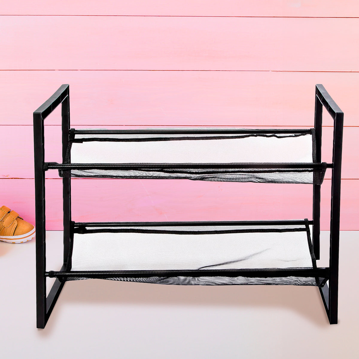 Estante de Almacenamiento de Tela de 2 Niveles, Room2Room, Color Negro