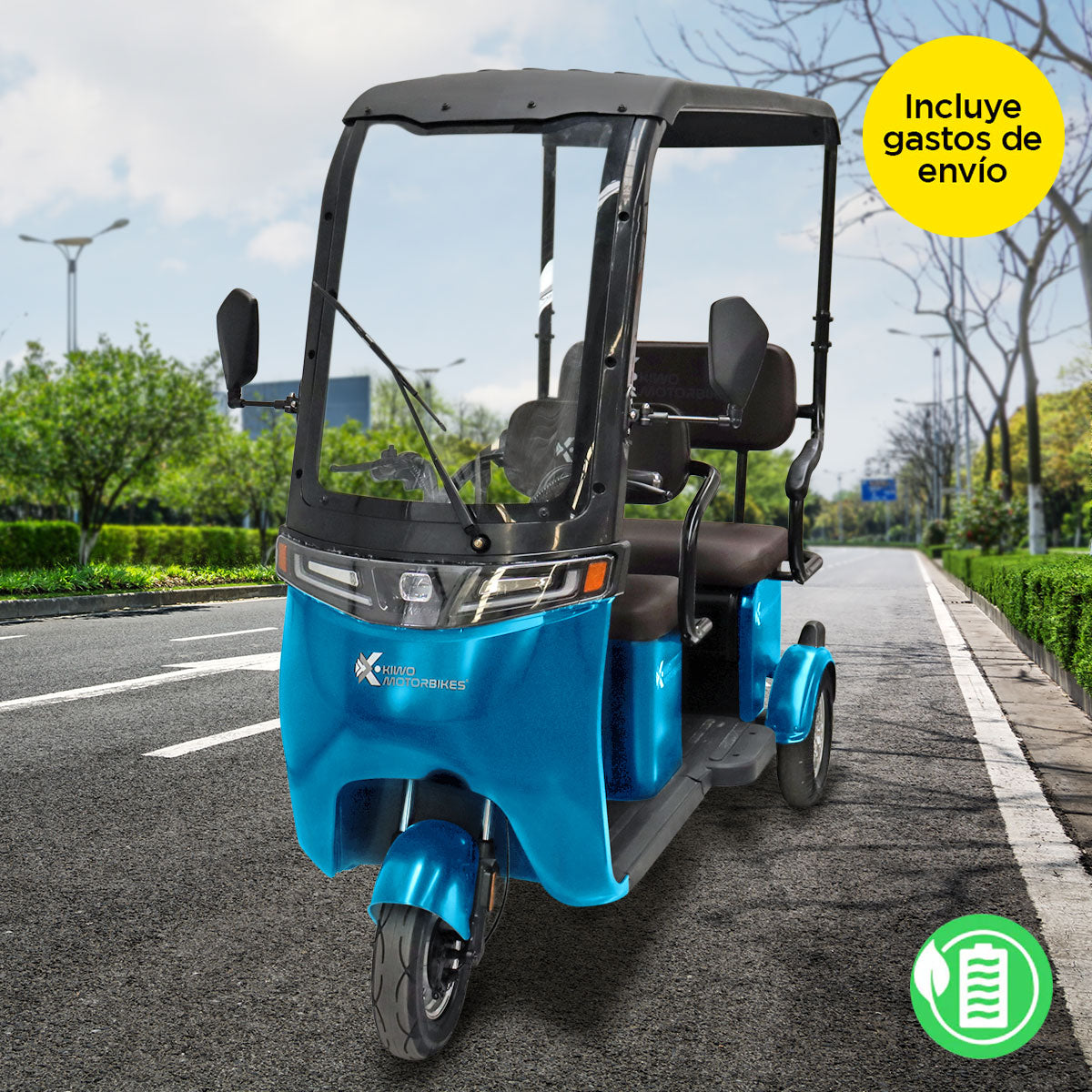 Kiwo, Triciclo Eléctrico con Techo, Modelo BTY002, Color Azul