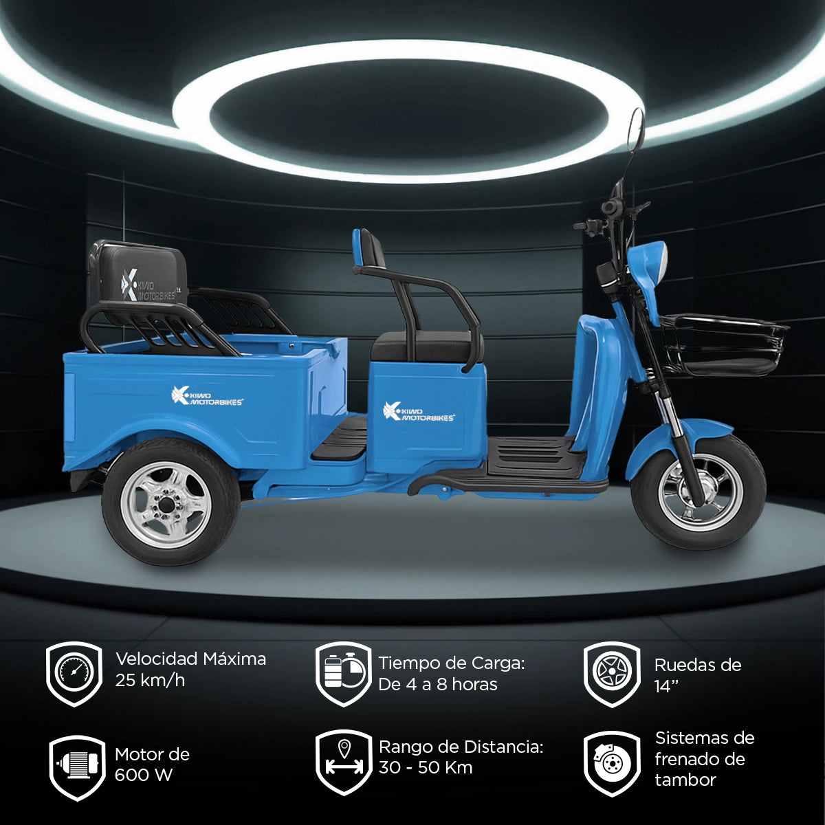 Kiwo, Triciclo Eléctrico para Pasajeros, Modelo BTY003, Color Azul