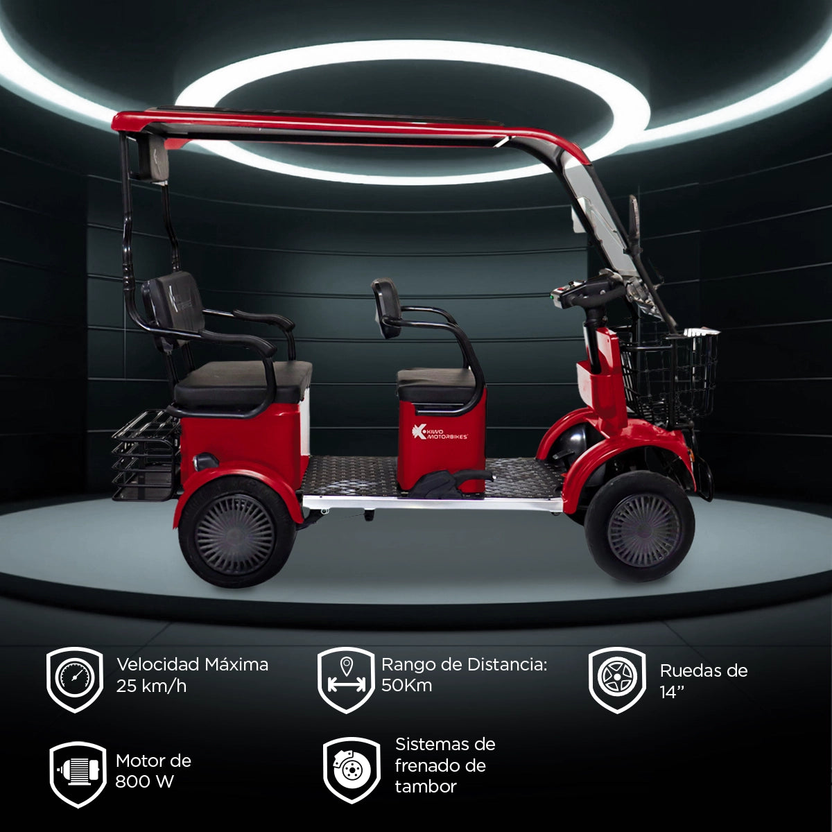 Kiwo, Vehículo Eléctrico con Techo, Modelo BTY001, Color Rojo