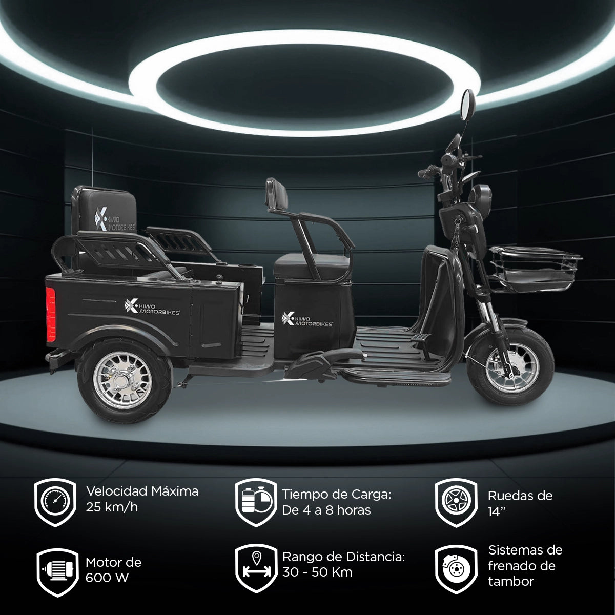 Kiwo, Triciclo Eléctrico para Pasajeros, Modelo BTY003, Color Negro