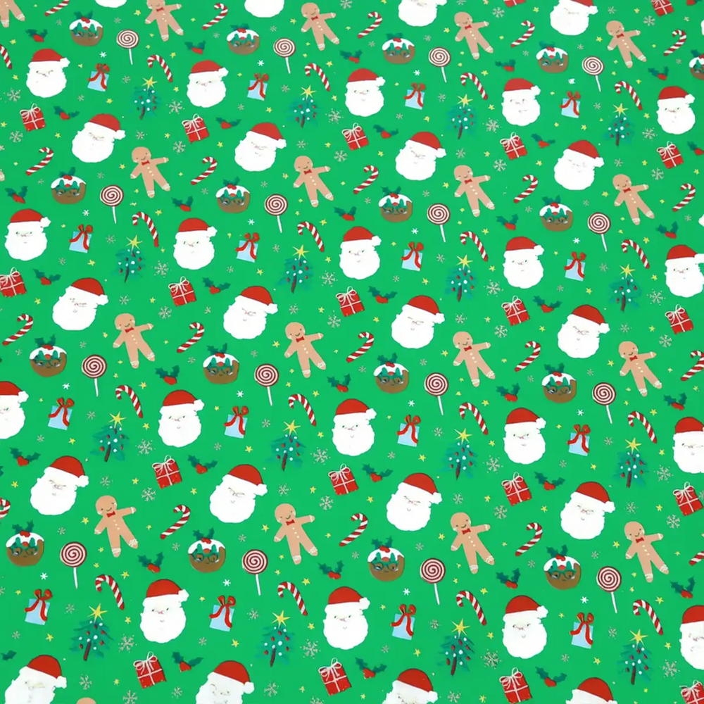 Papel para Envolver Regalos Navideño, Galletas de Jengibre, Color Verde