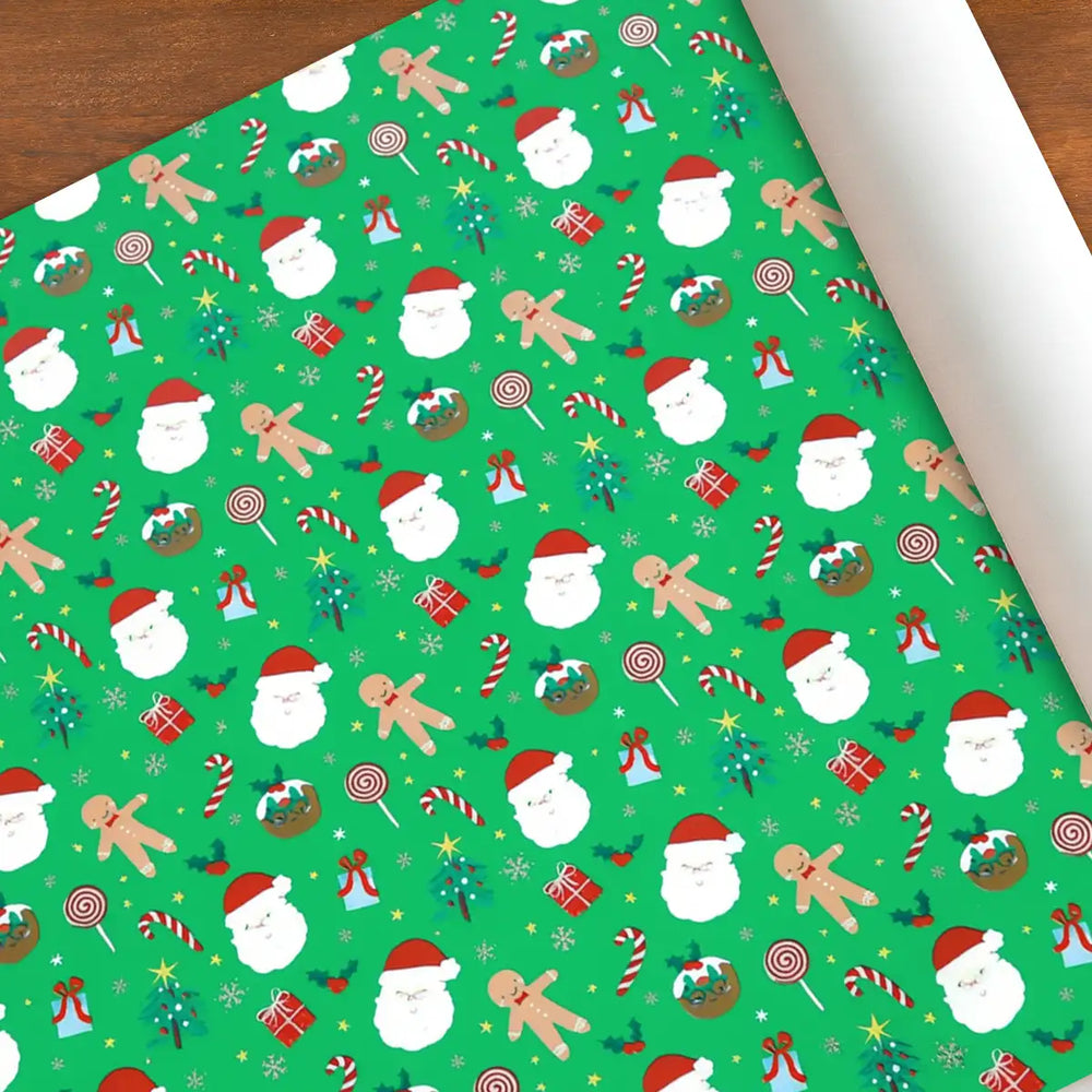 Papel para Envolver Regalos Navideño, Galletas de Jengibre, Color Verde