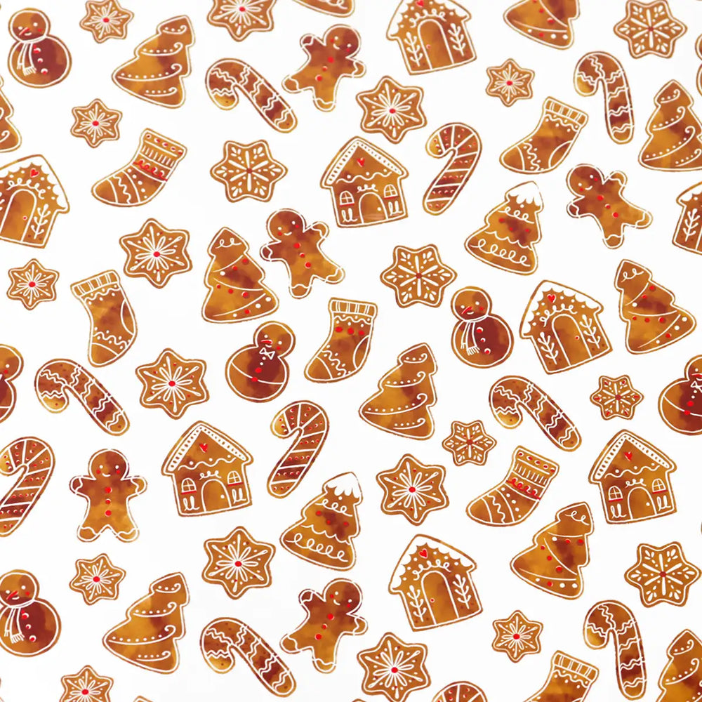 Papel para Envolver Regalos Navideño, Galletas de Jengibre, Color Blanco