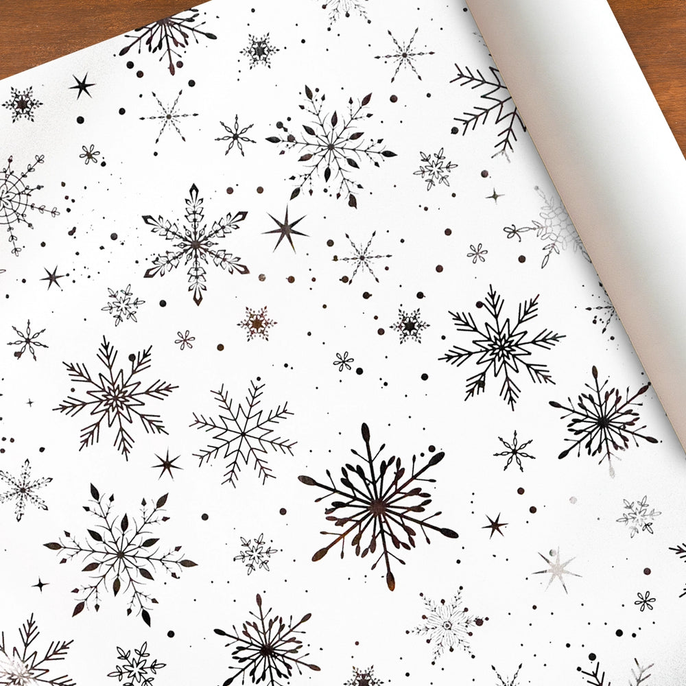 Papel Navideño para Envolver Regalos, Copos de Nieve, Color Blanco