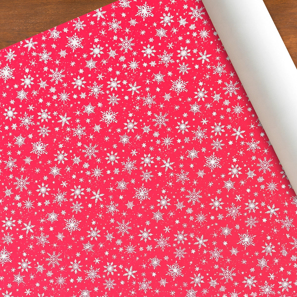 Papel Navideño para Envolver Regalos, Copos de Nieve, Color Rojo