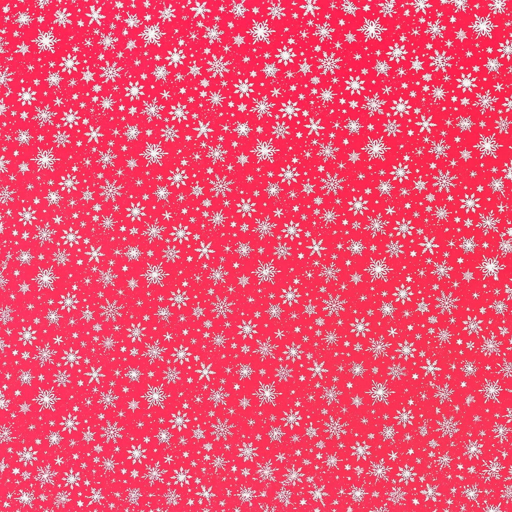 Papel Navideño para Envolver Regalos, Copos de Nieve, Color Rojo