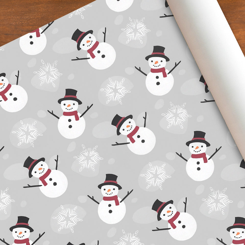 Papel Navideño para Envolver Regalos, Muñecos de Nieve, Color Plata