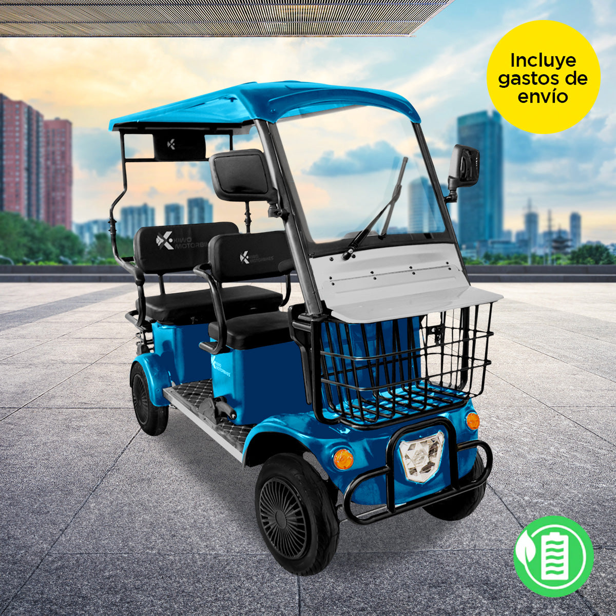 Kiwo, Vehículo Eléctrico con Techo, Modelo BTY001, Color Azul Metálico