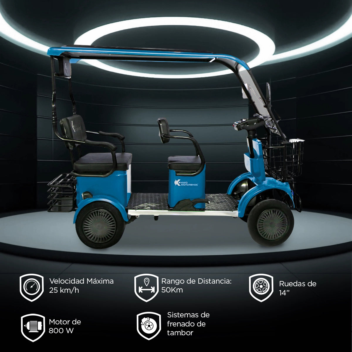 Kiwo, Vehículo Eléctrico con Techo, Modelo BTY001, Color Azul Metálico