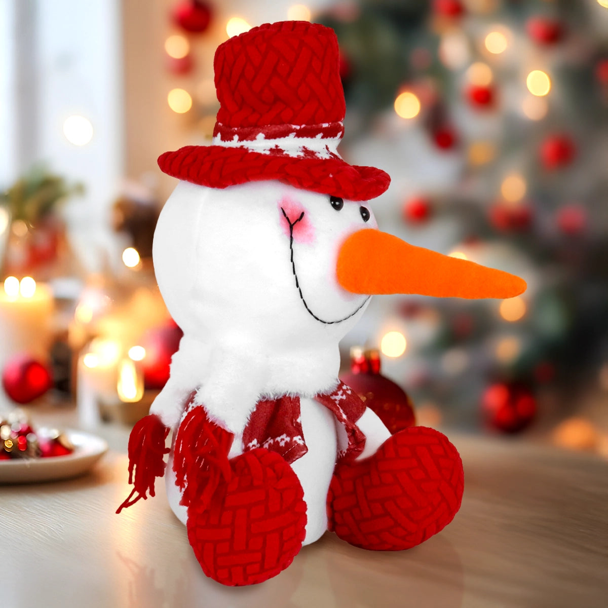 Snowman de Peluche, 40 cm, Color Rojo