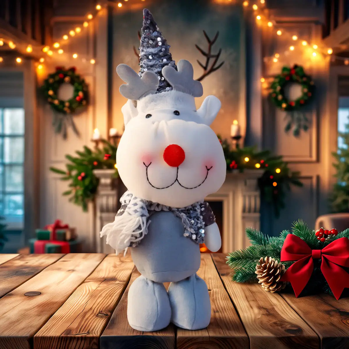 Reno de Peluche, 40 cm, Color Plata