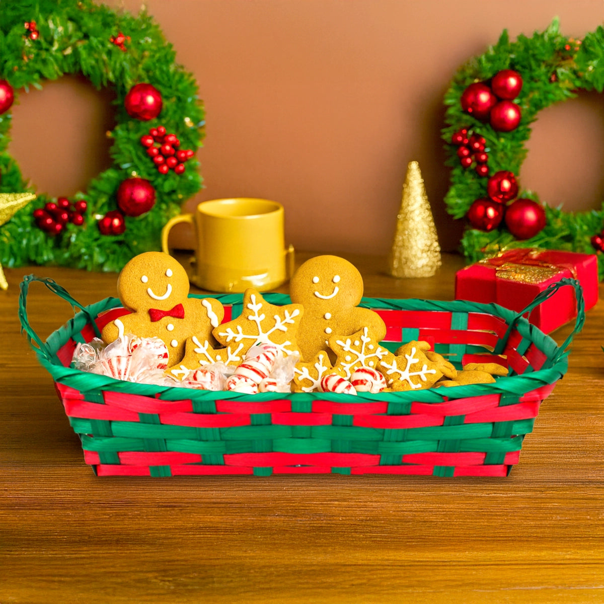 Canasta Navideña, Color Rojo y Verde