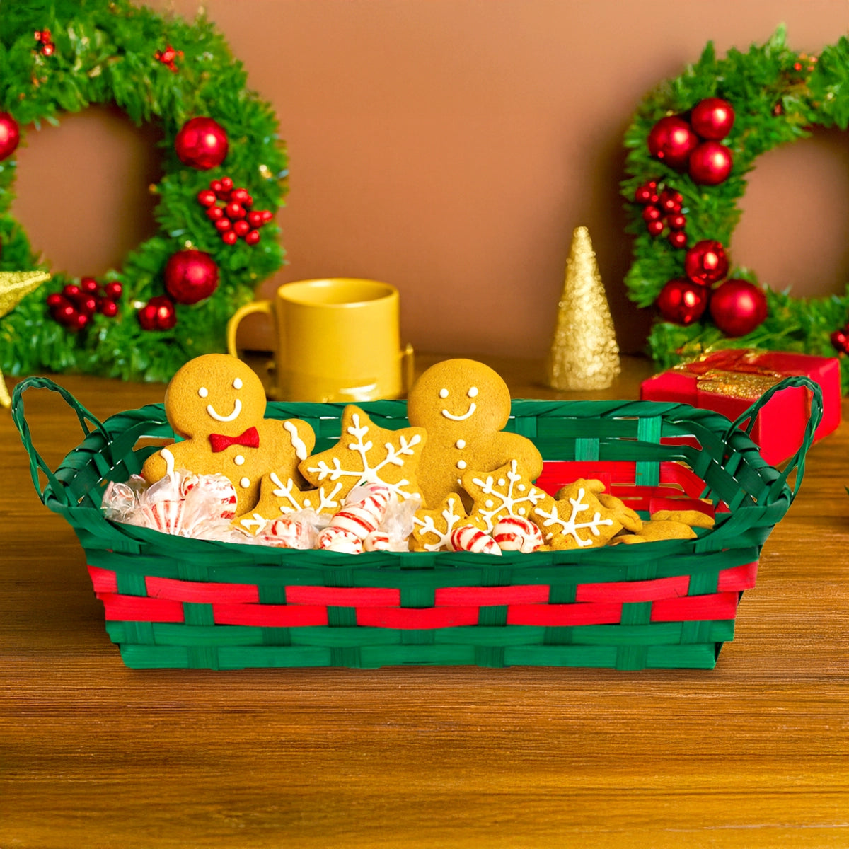 Canasta Navideña, Color Verde y Rojo