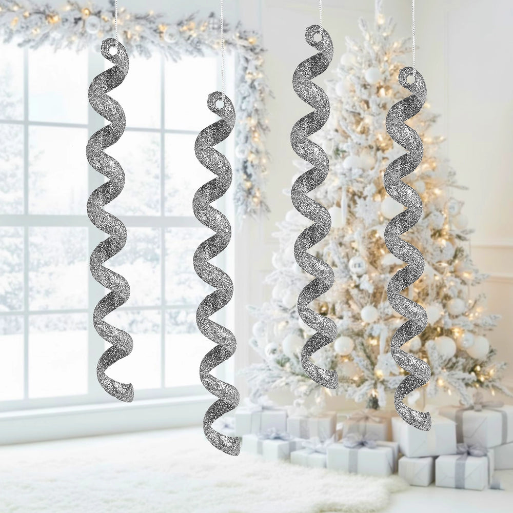 Ornamentos Navideños, Espiral, Color Plata, 4 pzas