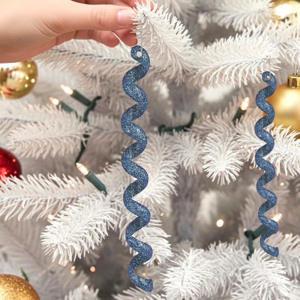 Ornamentos Navideños, Espiral, Color Azul, 4 pzas